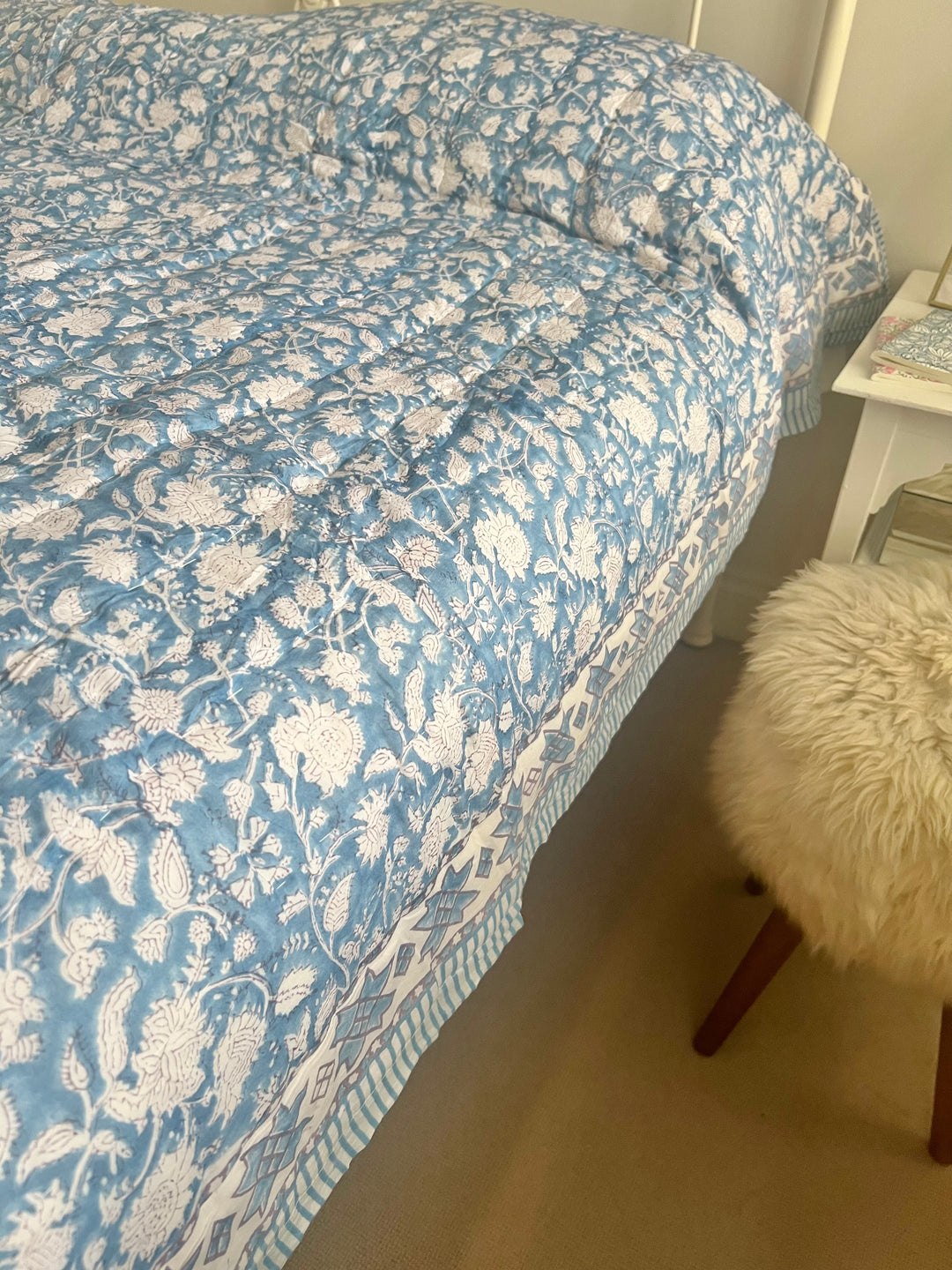 Phool Jaal with mixed border in sky blue