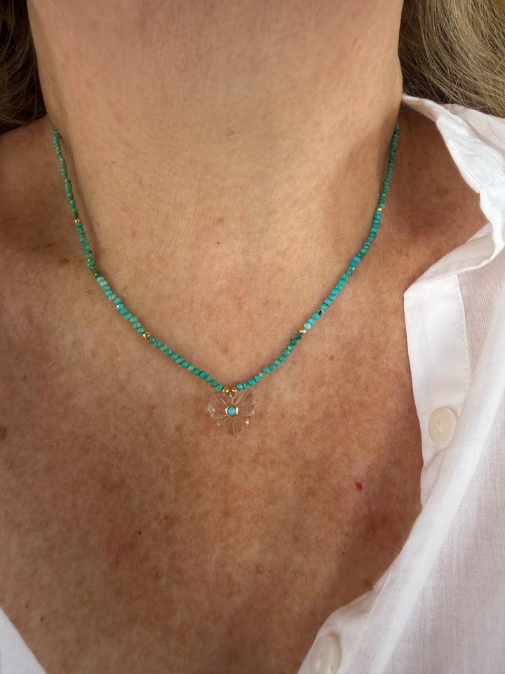 Jaipur Carved Heart Necklace in Quartz & Turquoise  - SHIPS 9TH SEPTEMBER