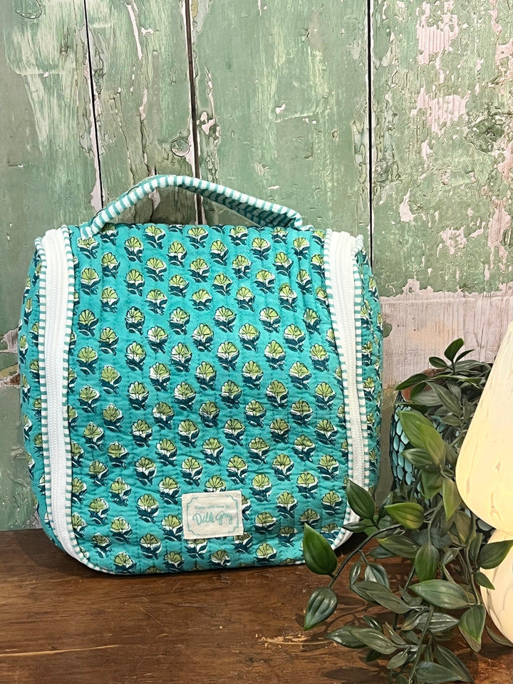 Pool Blue Daisy Buta Hanging Wash bag