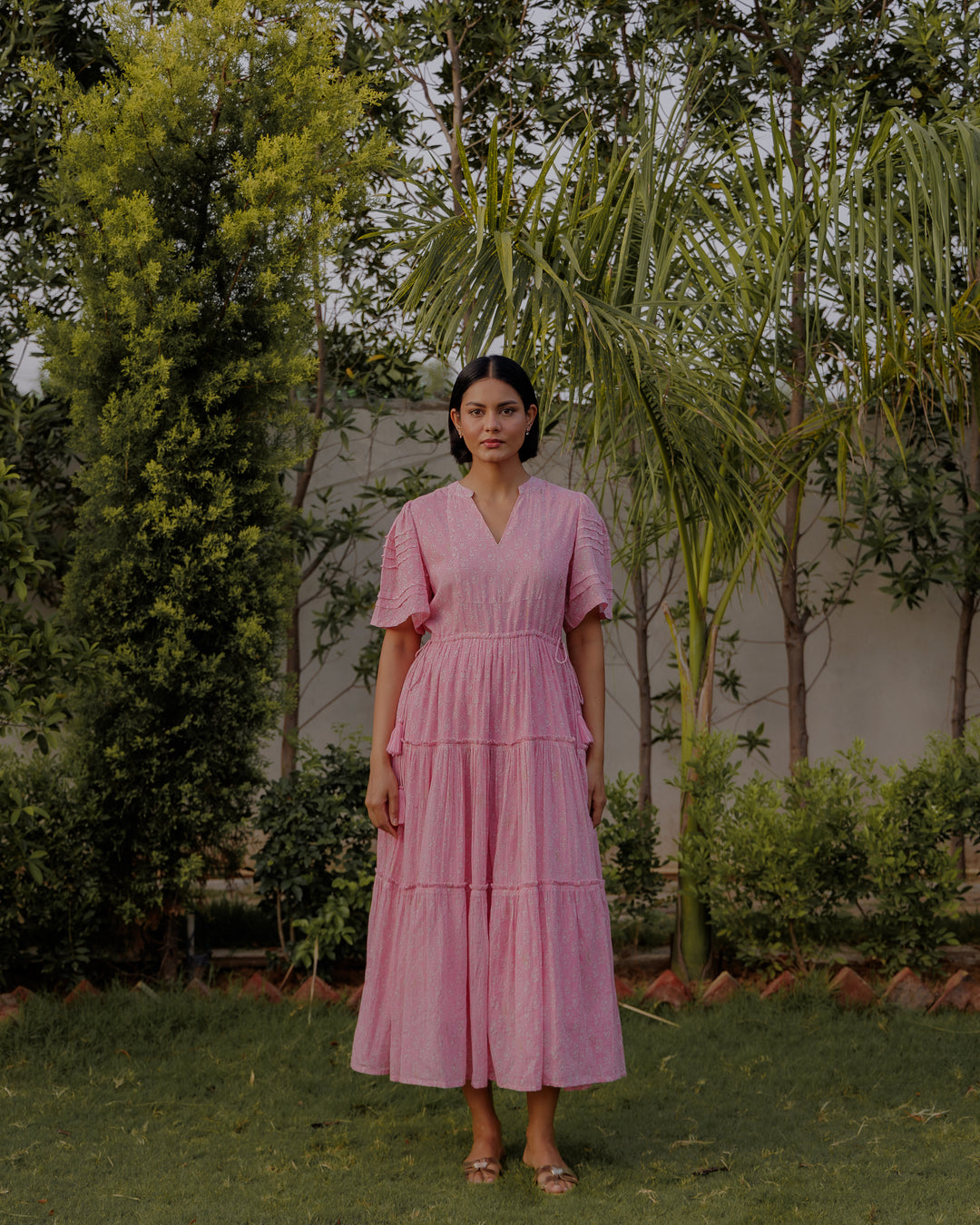 Jayne Mini Butta print midi dress in Jaipur Pink