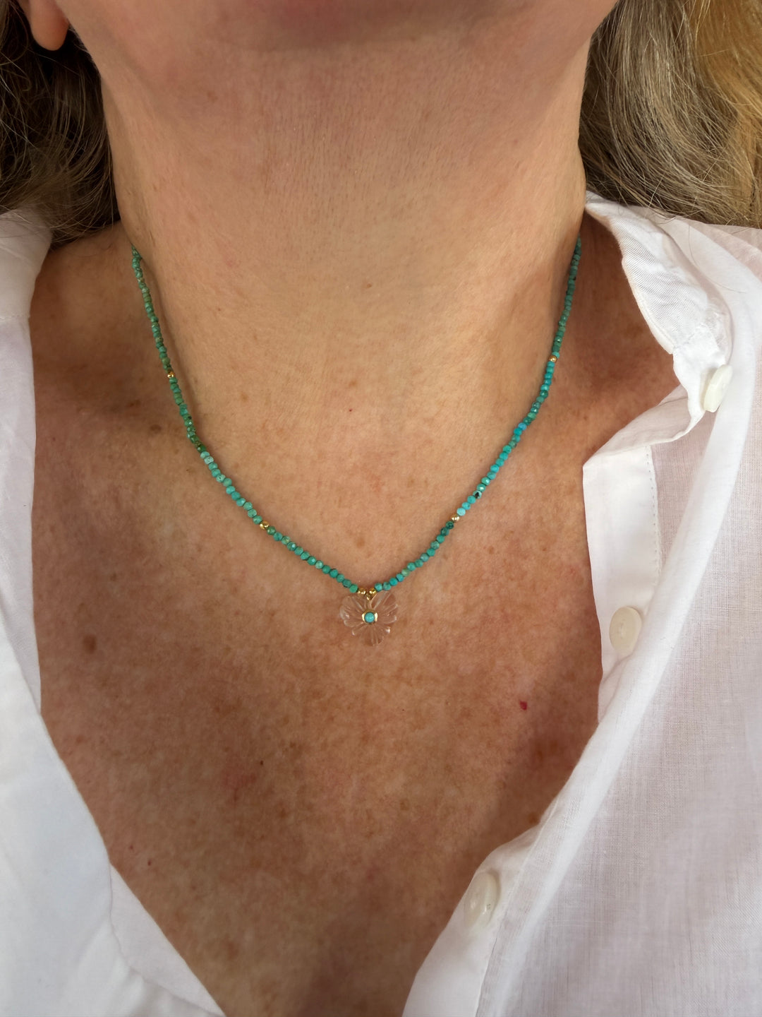 Jaipur Carved Heart Necklace in Quartz & Turquoise  - SHIPS 9TH SEPTEMBER