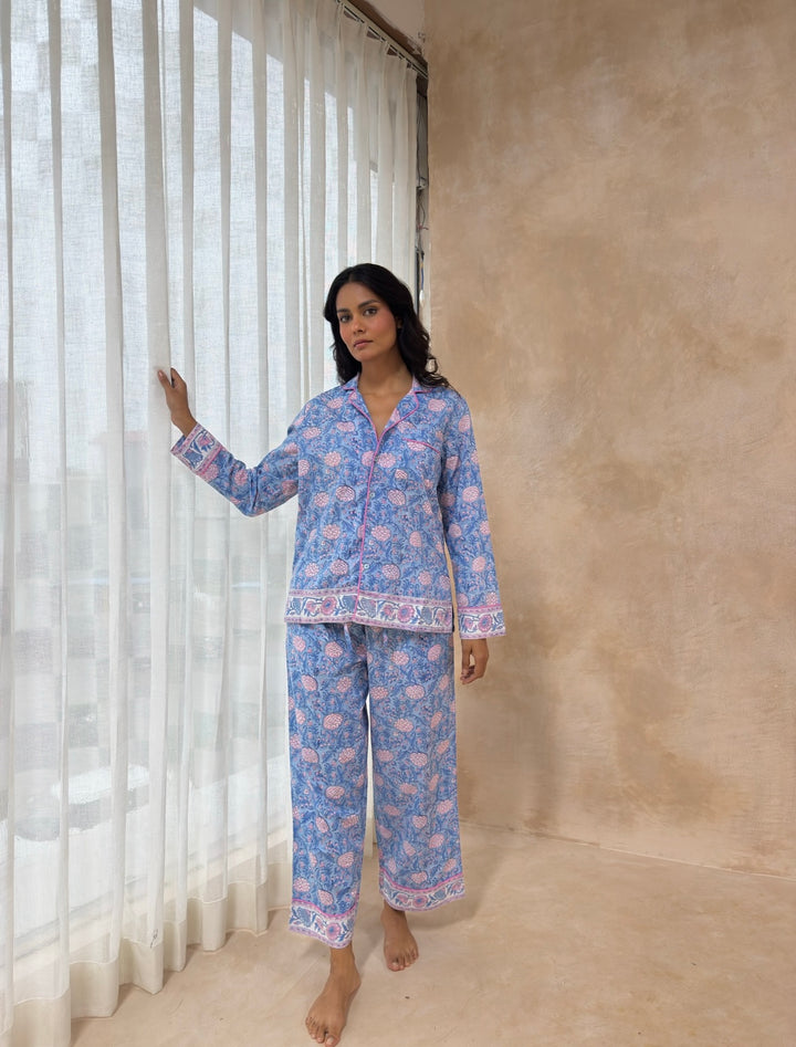 Johari Long Sleeve PJ set in dusty blue and pink