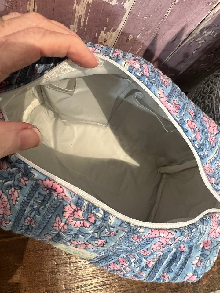 Border Stripe Washbag in Dusty Blue & Lavender