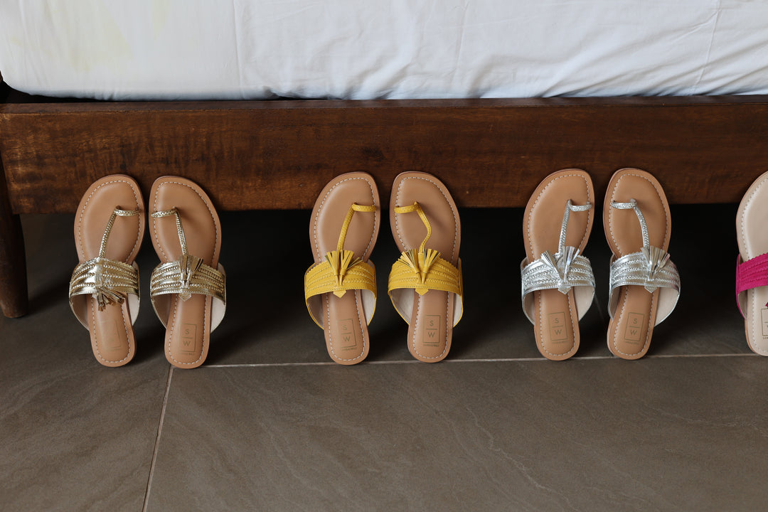 Kohlapuri hand made sandals in soft gold - Dilli Grey