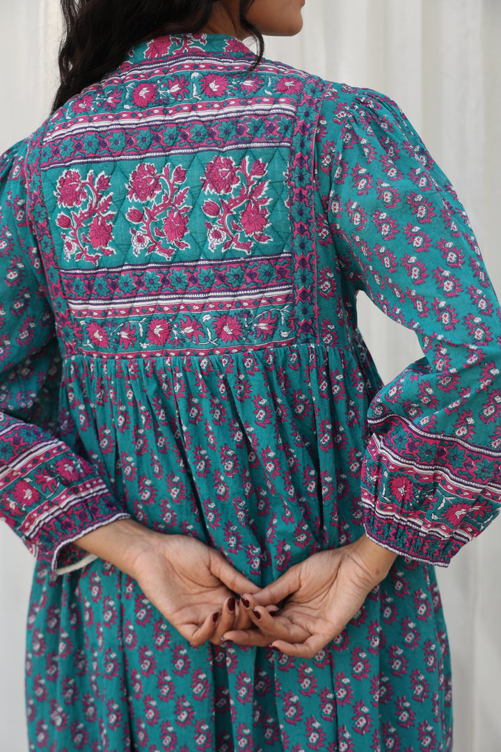 Priya Midi Dress In Teal and Magenta - Dilli Grey