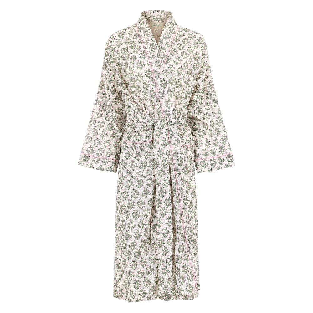 Mogra Robe in White and Sage - Dilli Grey