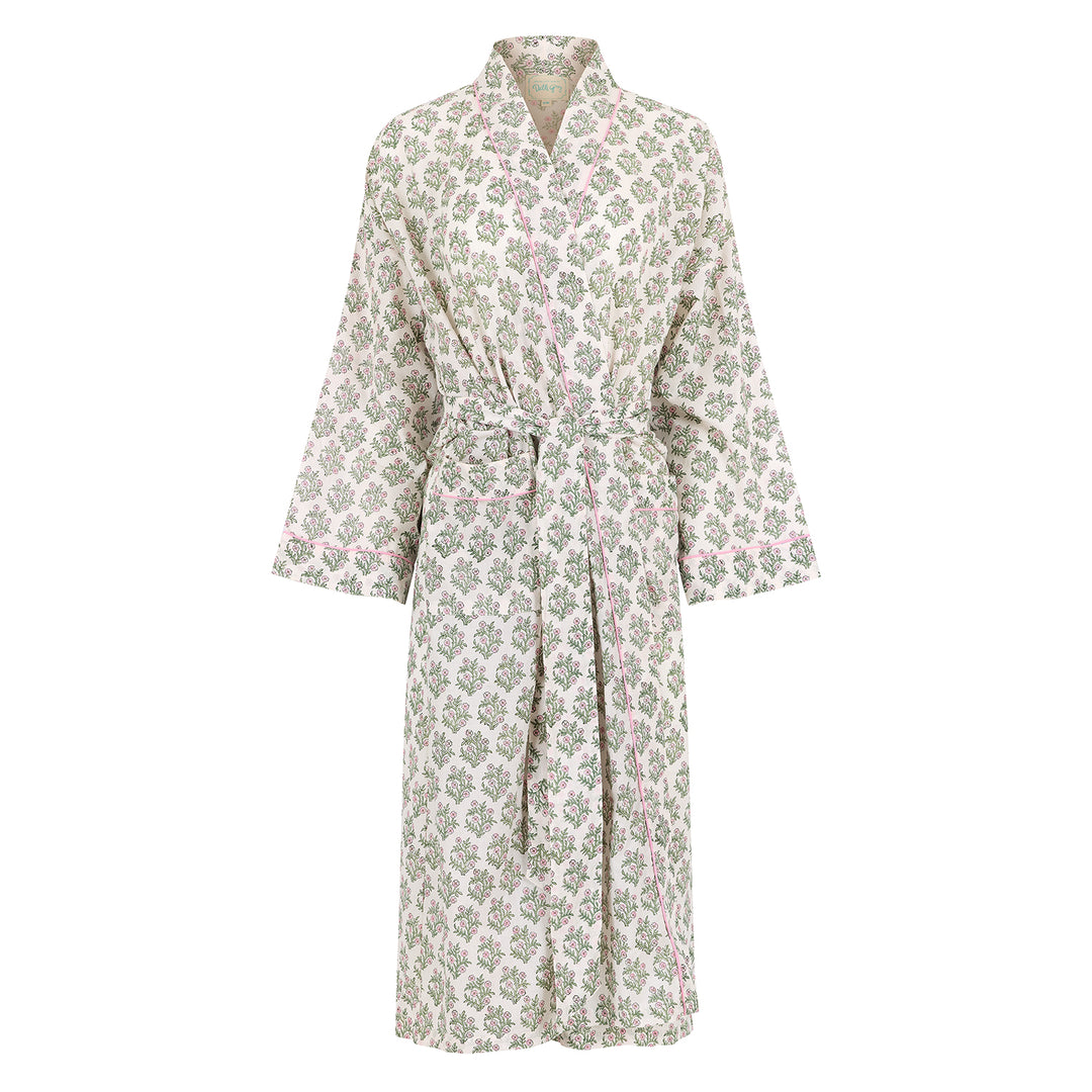 Mogra Robe in White and Sage - Dilli Grey