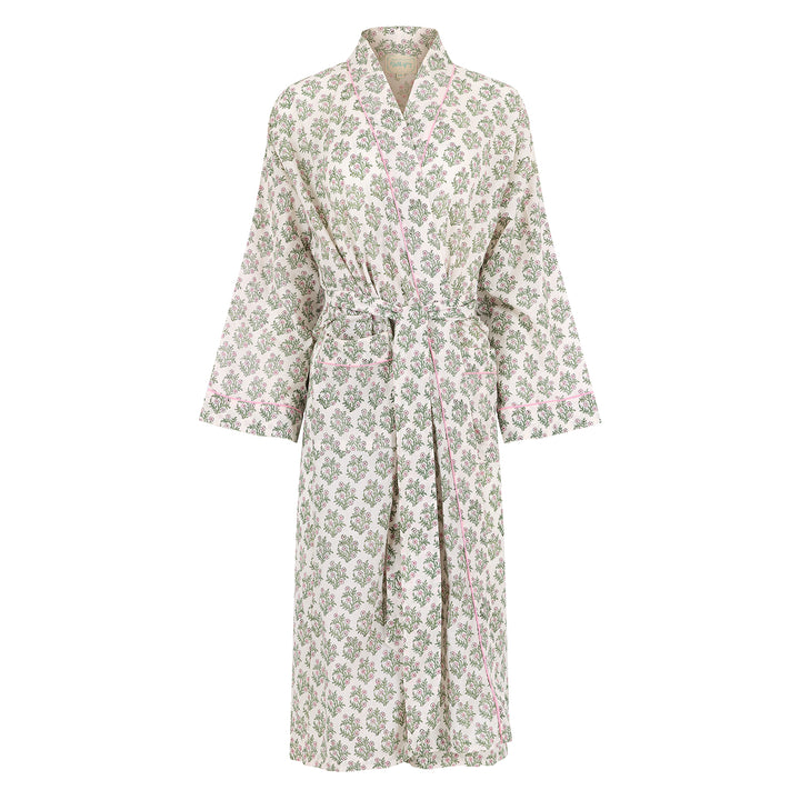 Mogra Robe in White and Sage - Dilli Grey