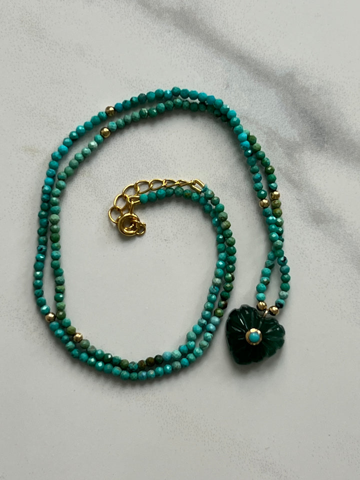 Jaipur Carved Heart Necklace in Turquoise & Aventurine