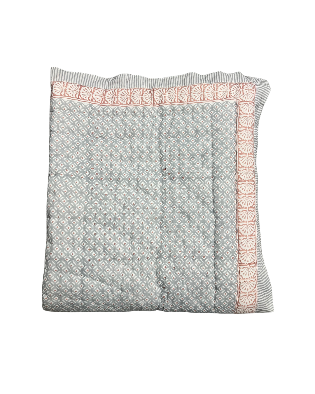 Jaipur Chintz reversible quilted Throw In vintage blue  & dusty pink - Dilli Grey
