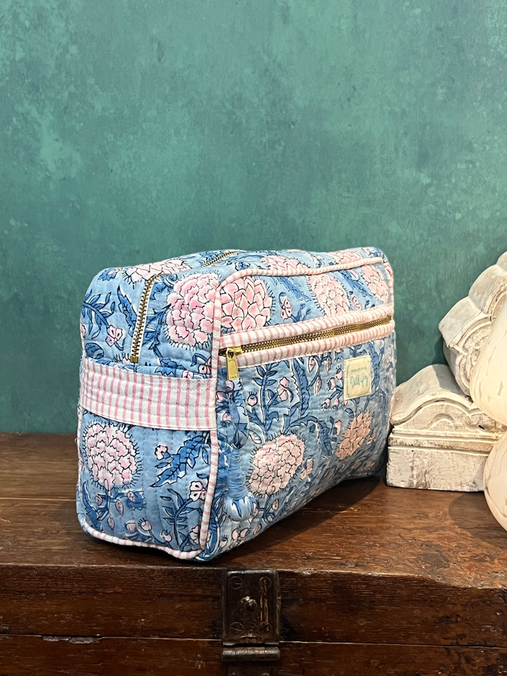 Johari Double Zip Wash Bag In Blue And Pink