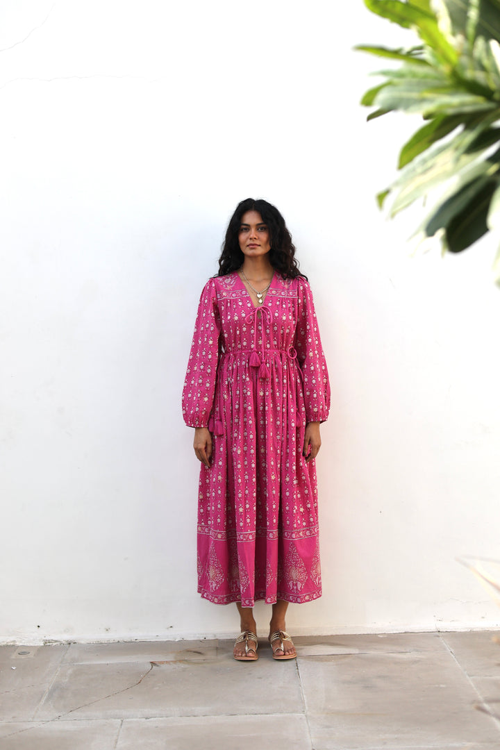 Fifi Boho Midaxi Dress in Magenta - Dilli Grey