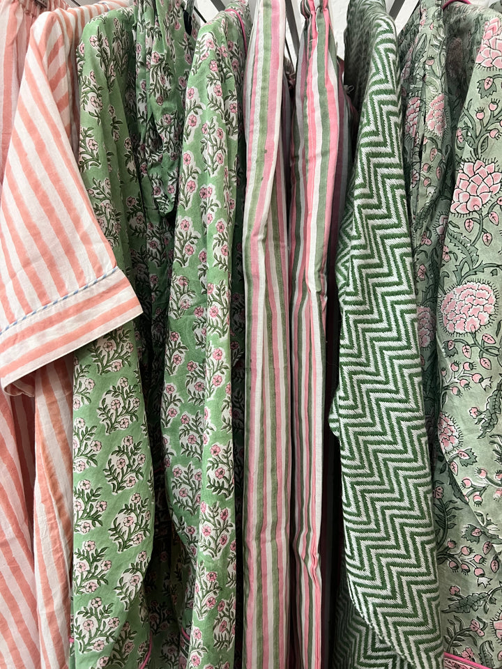 Candy Stripe PJ Trousers in Sage & Dusty Pink