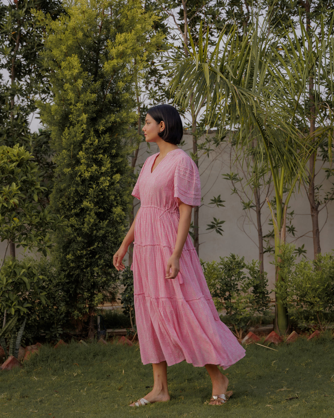 Jayne Mini Butta print midi dress in Jaipur Pink
