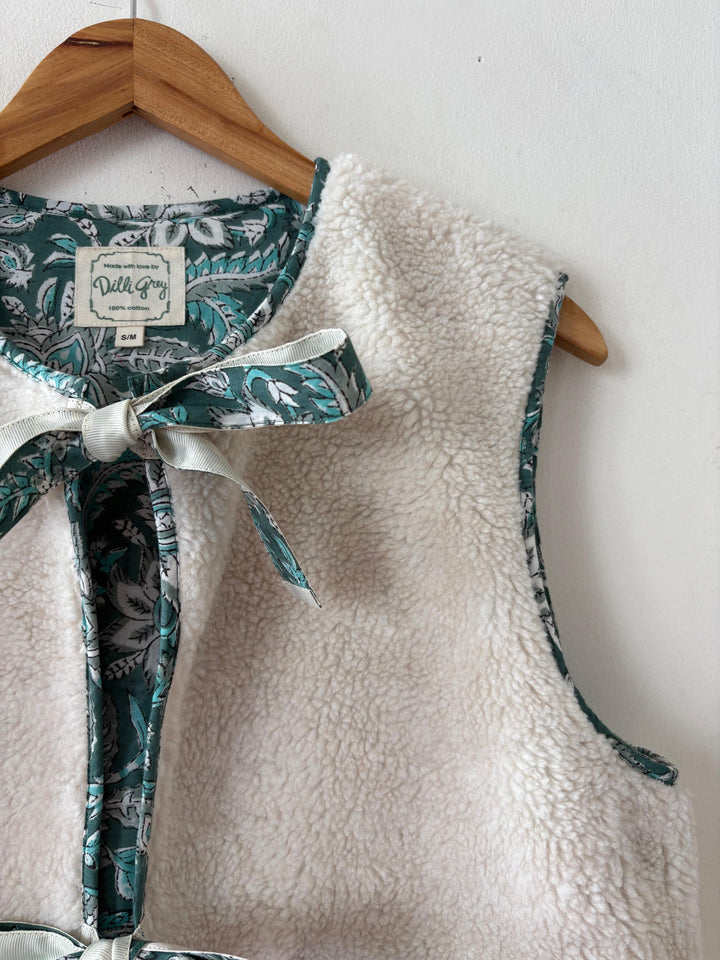 Abby Teddy Gilet in Duck Egg Chintz