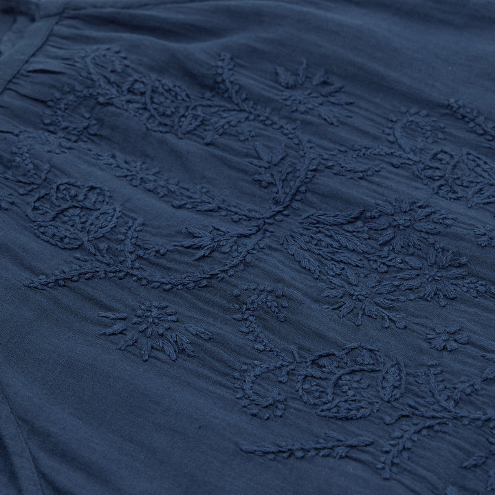 PRE-ORDER: Chikankari embroidered sundress in midnight blue