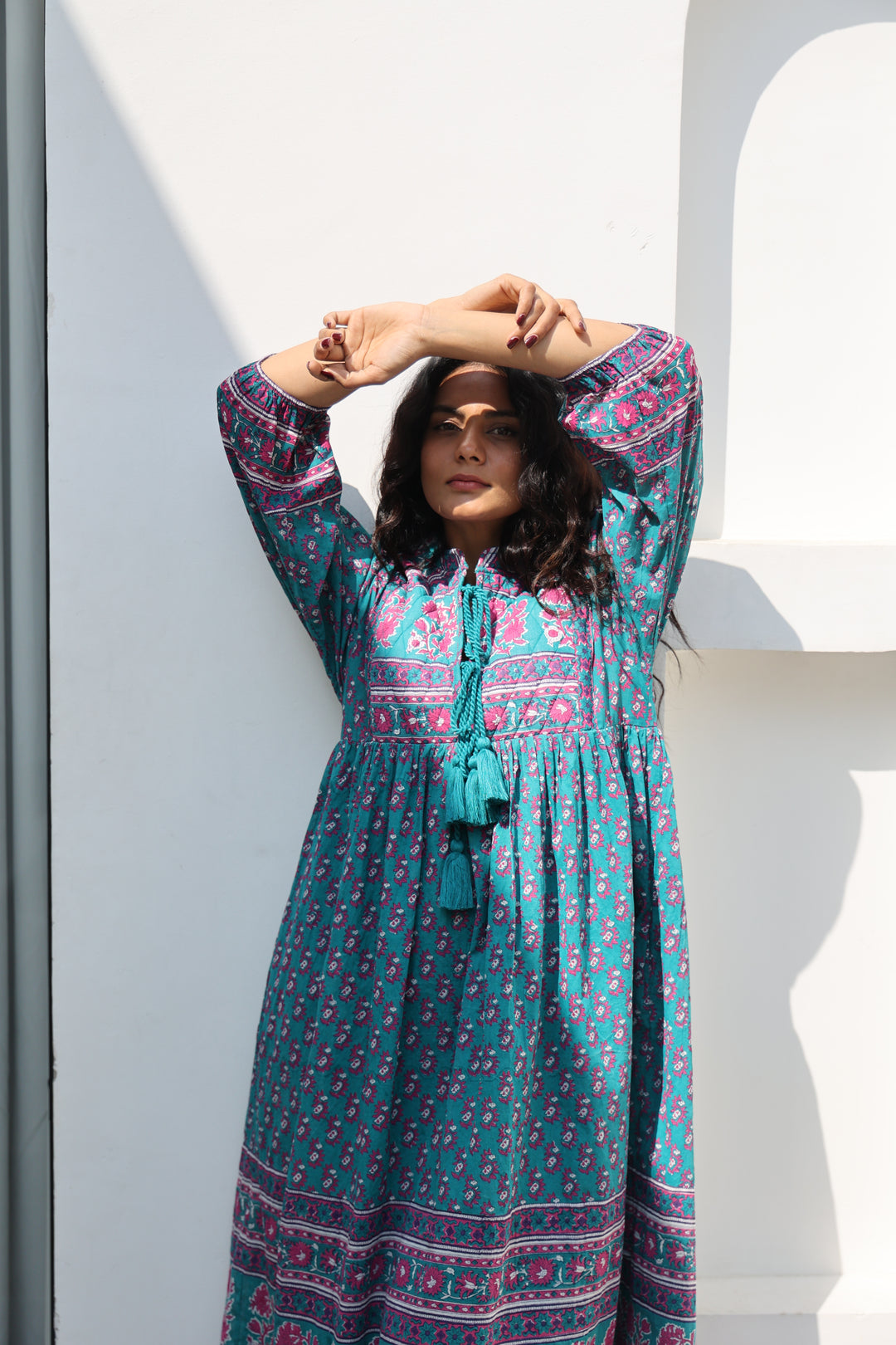 Priya Midi Dress In Teal and Magenta - Dilli Grey