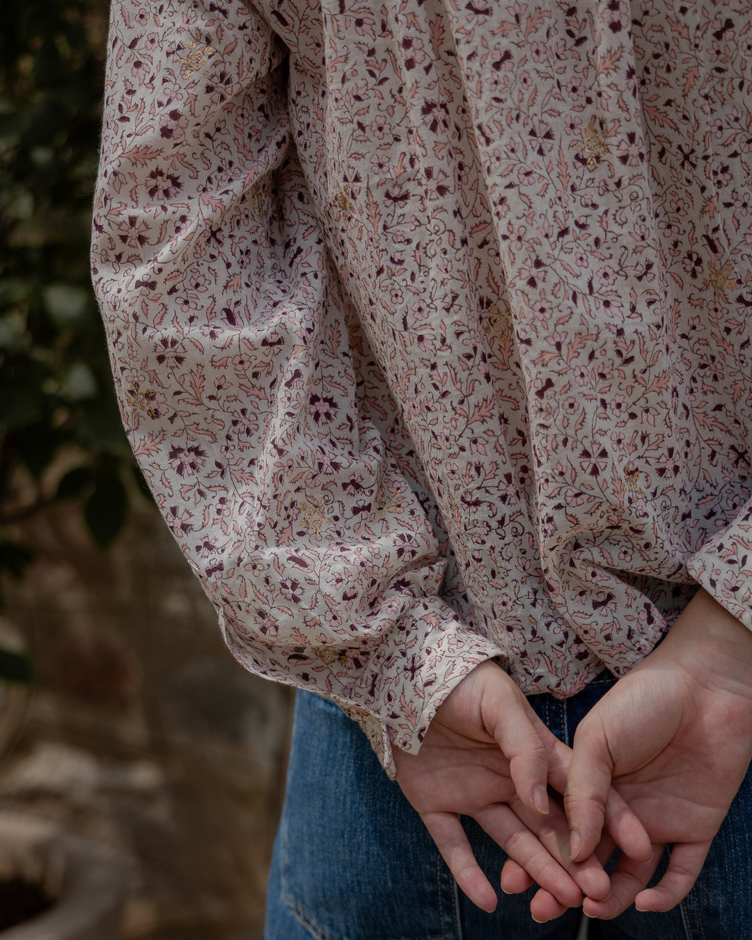Hannah Ruffle Blouse in Off white & burgundy - delivery beg Nov