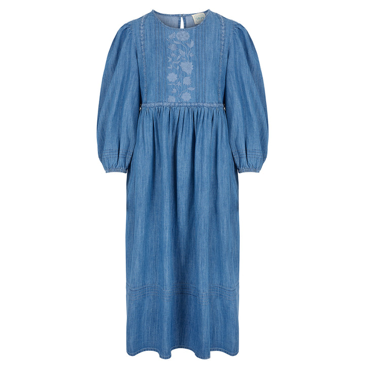 Sona embroidered midaxi dress in vintage wash