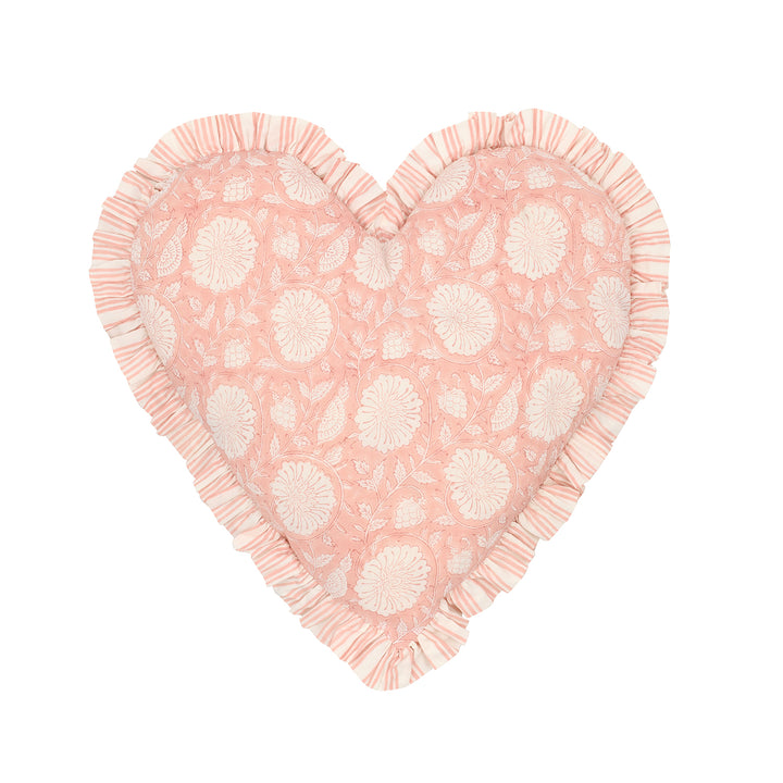 Marigold Heart Ruffle Cushion in Dusty Pink