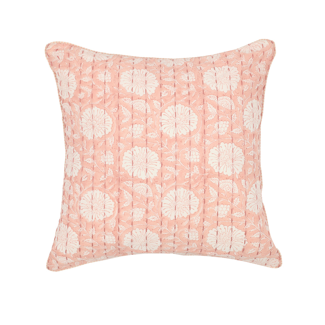 Marigold Kantha Stitched Cushion in Dusty Pink