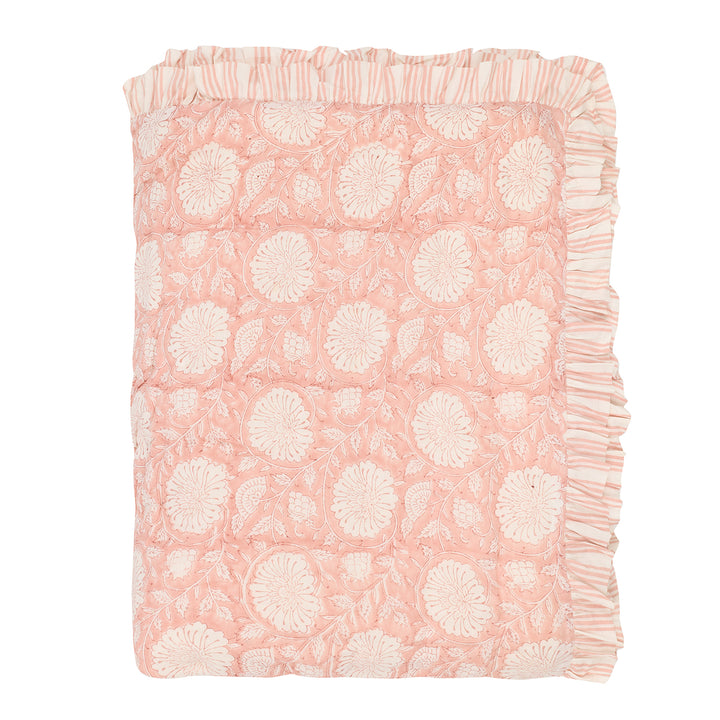Dusty Pink Marigold Stripe Ruffle Quilt