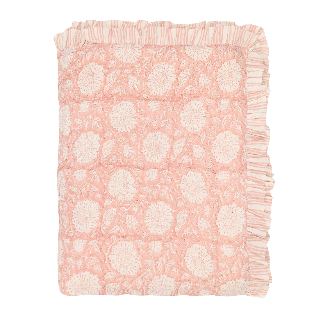 Dusty Pink Marigold Stripe Ruffle Quilt