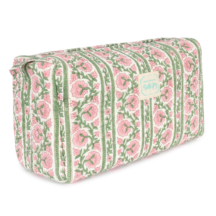 Border Stripe Washbag in Sage and Pink