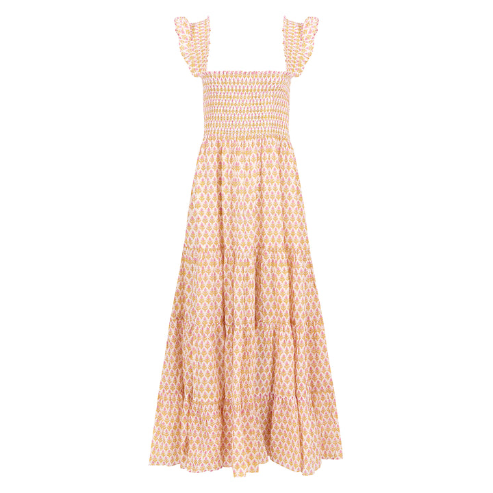 Tara Smocked Dress in sunshine yellow & pink - Dilli Grey