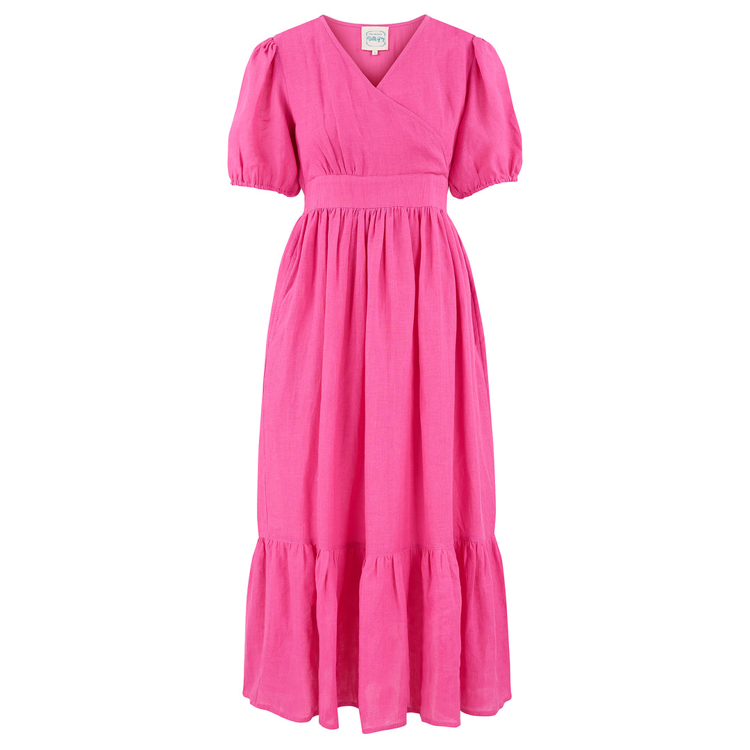 Maria linen midaxi dress in petal pink