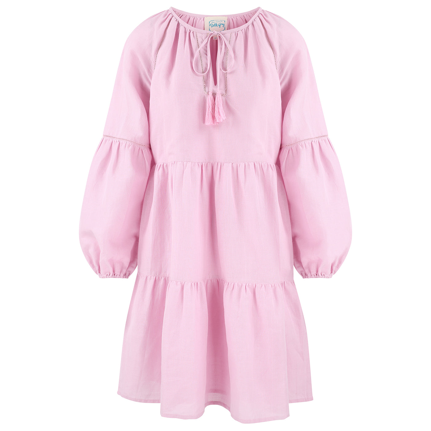 Sunita embroidered linen tunic dress in lilac