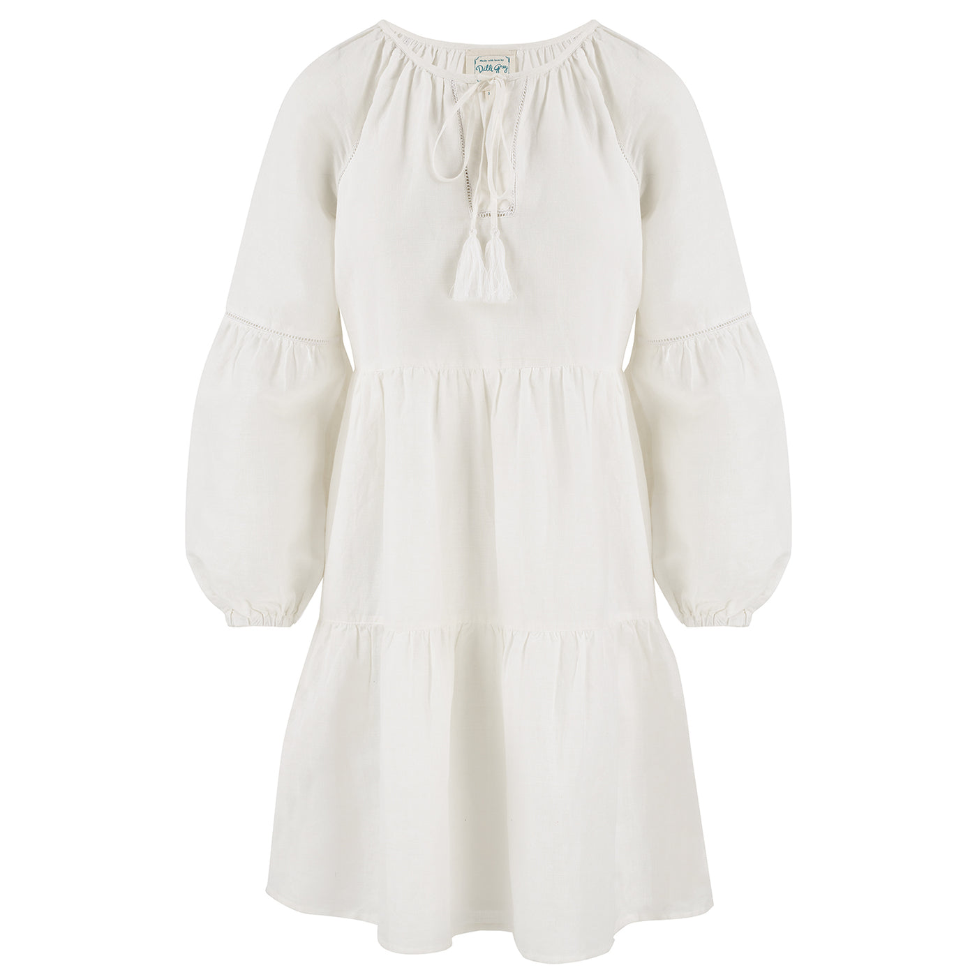 Sunita embroidered linen tunic dress in white