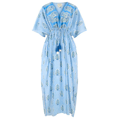 Tilly stripe and bhuta maxi kaftan dress in blue