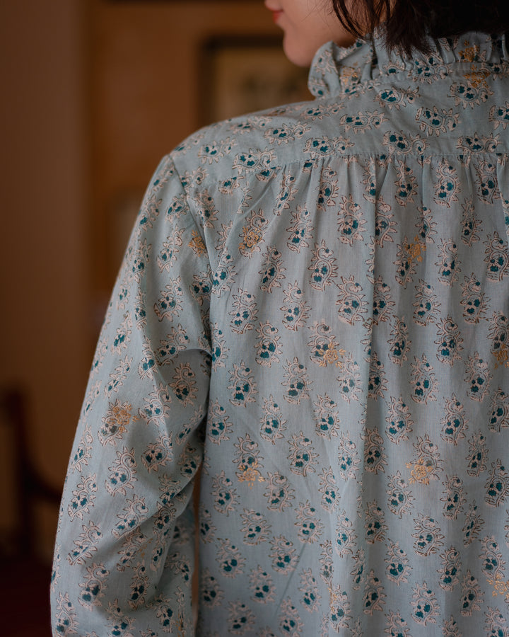 Hannah Ruffle Blouse in Duck Egg - delivery beg Nov