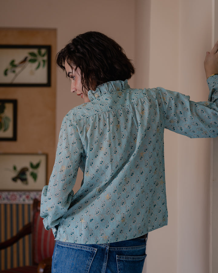Hannah Ruffle Blouse in Duck Egg - delivery beg Nov