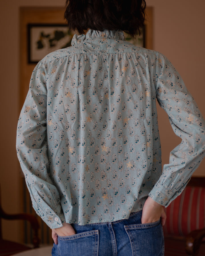 Hannah Ruffle Blouse in Duck Egg - delivery beg Nov