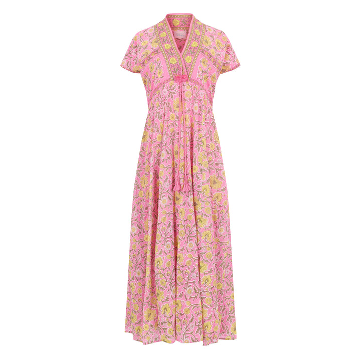Riti Panelled Maxi Dress in Jaipur Pink and Yellow - Dilli Grey