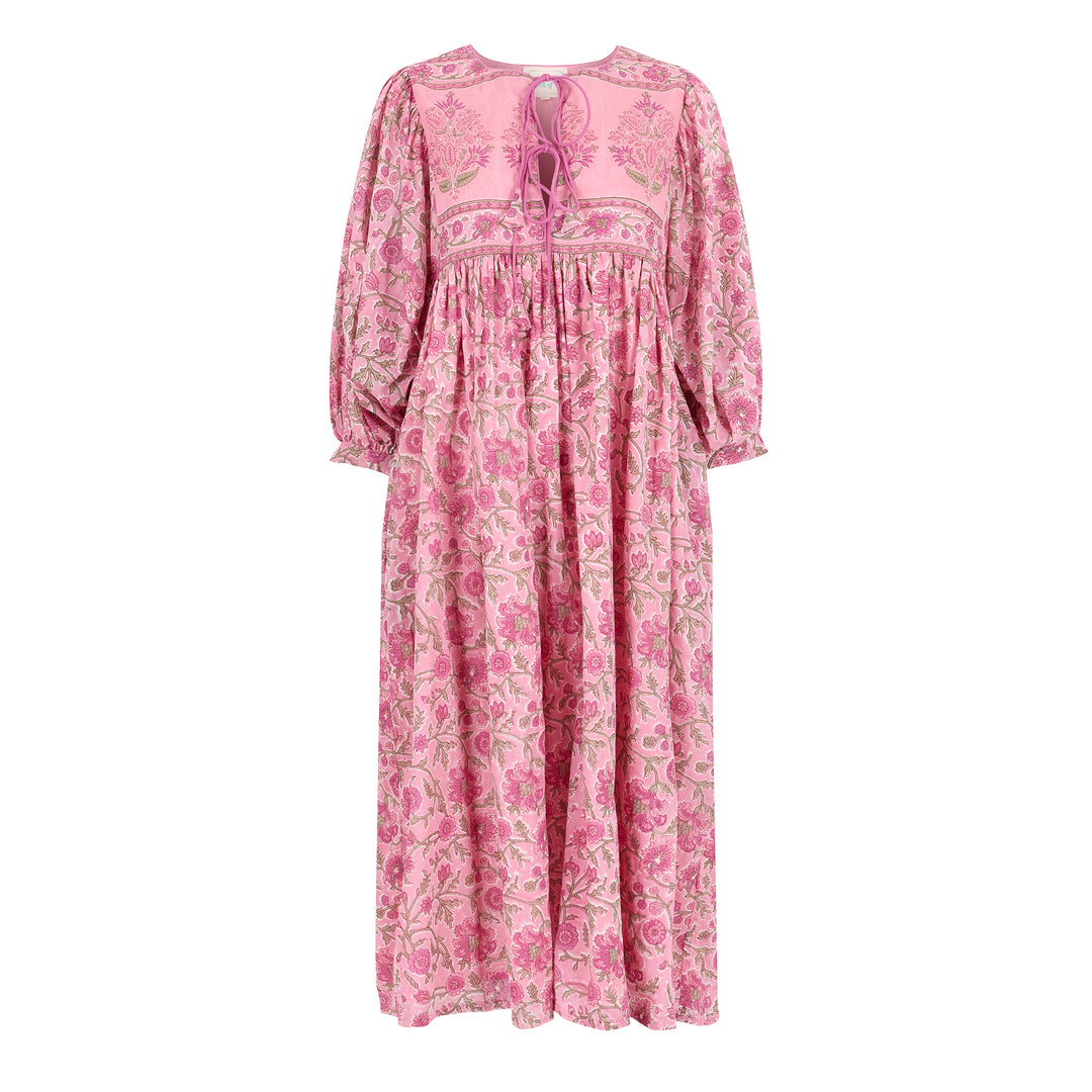 Farah Midi Dress in Jaipur Pink and Sage - Dilli Grey