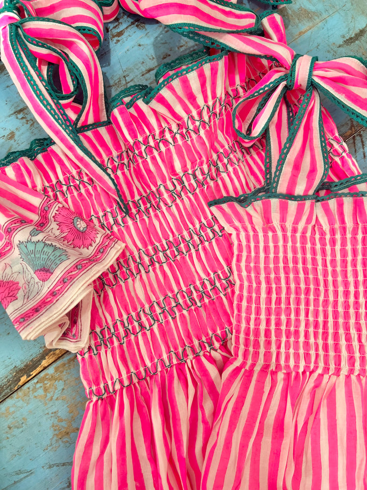 Dilli grey neon pink stripe Yasmin and Mini sundress 