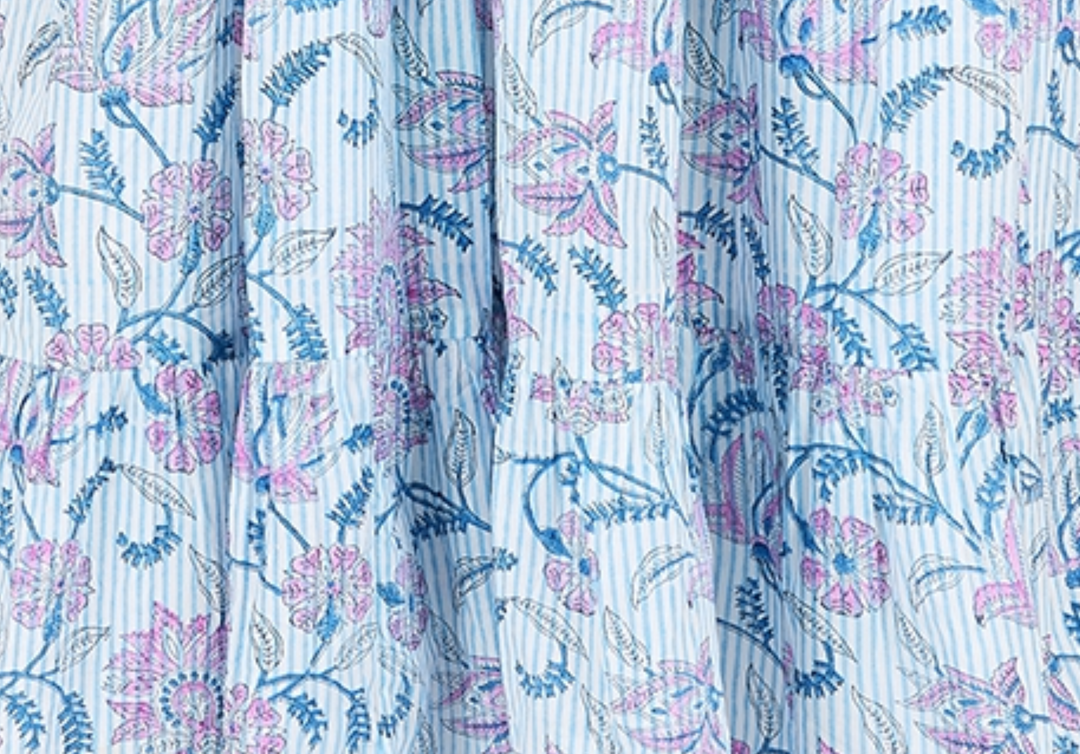 Tilly Stripe Champaca Maxi Kaftan Dress in Dusty Blue - Dilli Grey