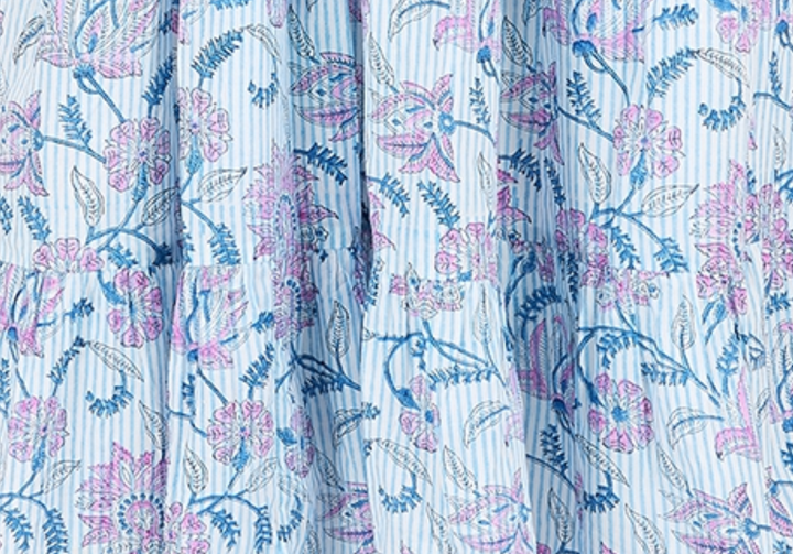 Tilly Stripe Champaca Maxi Kaftan Dress in Dusty Blue - Dilli Grey