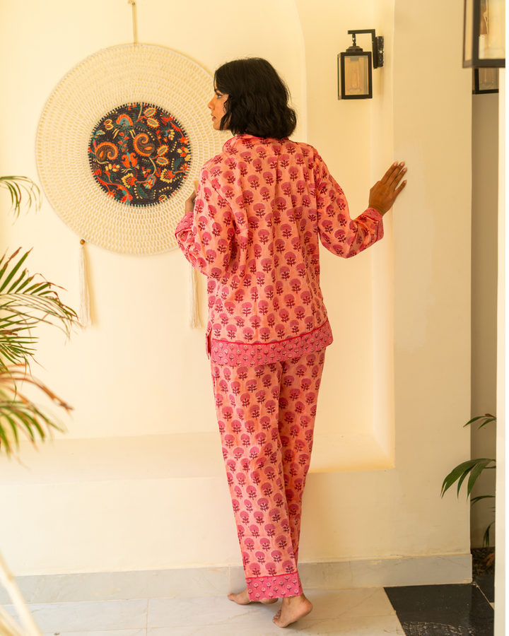 Chadni Butta Long Sleeve PJ set in pomegranate - Dilli Grey