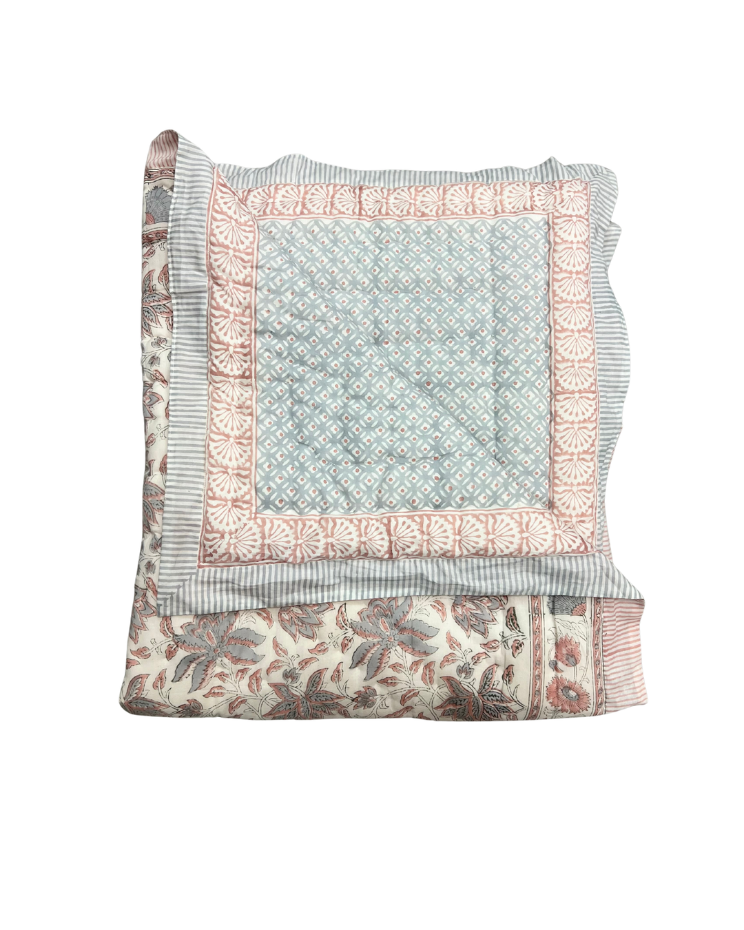 Jaipur Chintz reversible quilted Throw In vintage blue  & dusty pink - Dilli Grey