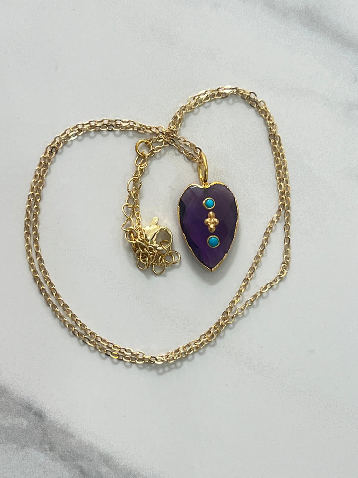 Jaipur Faceted Heart Necklace in Amethyst