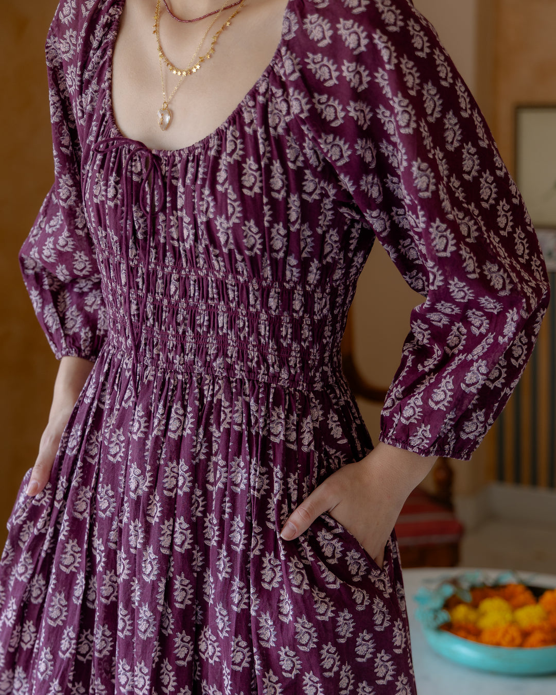 Lara Midi Dress In Burgundy - - delivery beg Nov