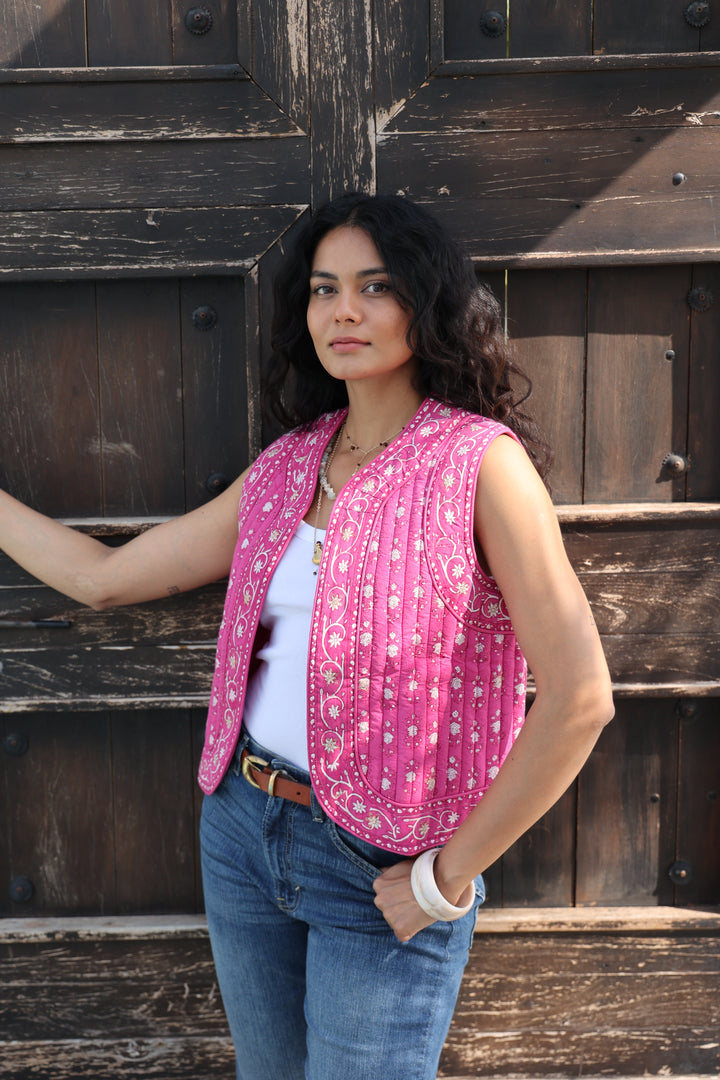 Saffron Reversible Gilet in Magenta - Dilli Grey