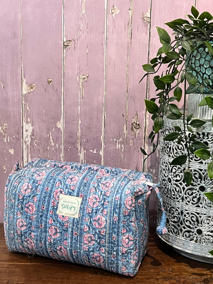 Border Stripe Washbag in Dusty Blue & Lavender