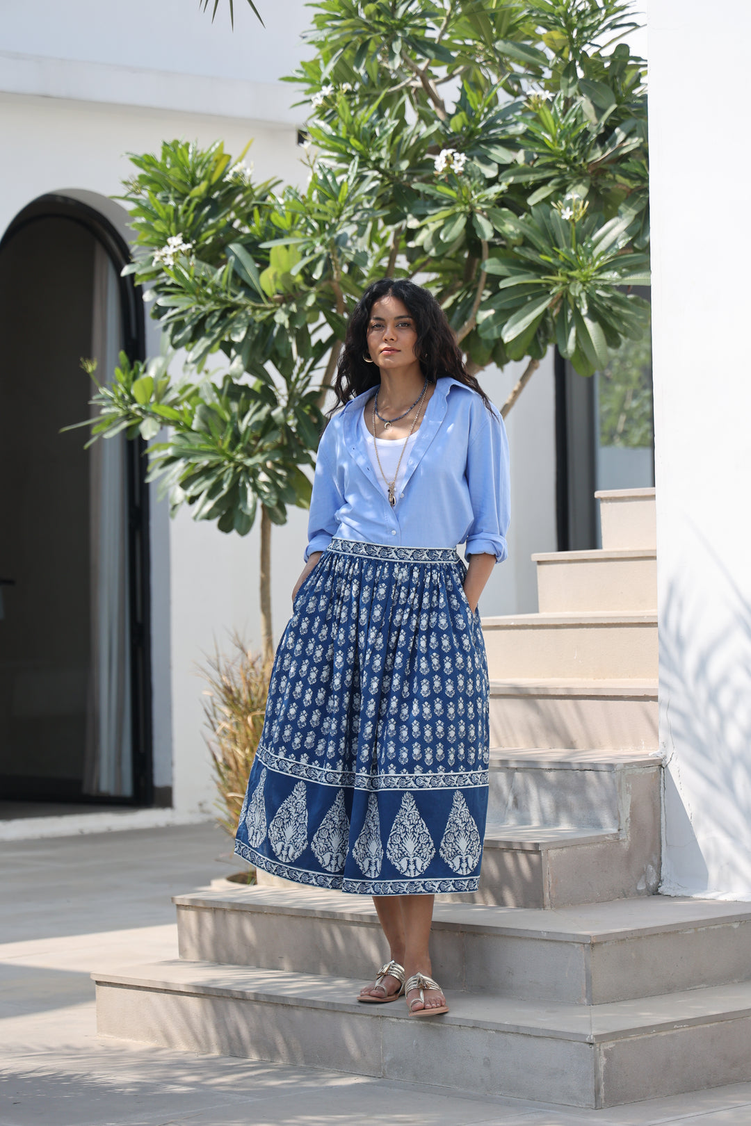 Suri Border Midi Skirt in Midnight - Dilli Grey