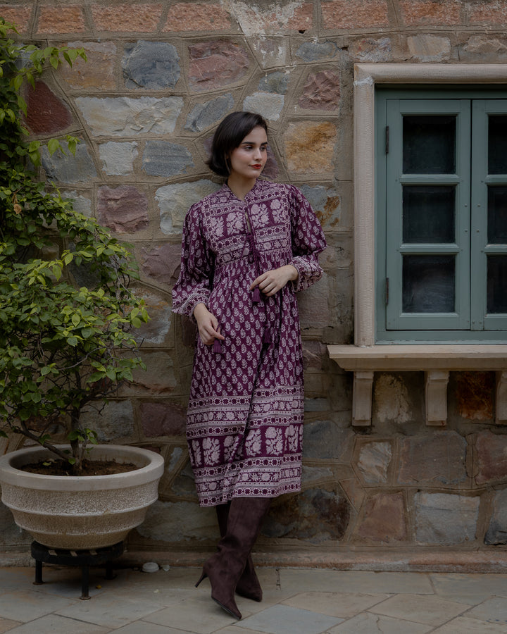 Priya Midi Dress In Burgundy - delivery beg Nov