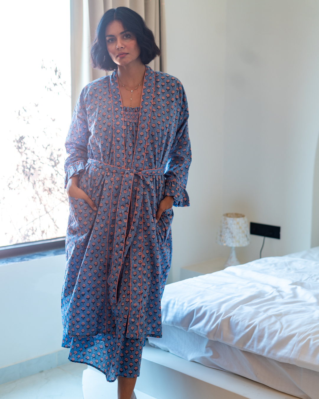 Mini Mogra Robe in Dusty Blue - Dilli Grey